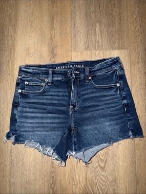American Eagle Outfitters Dark Blue Frayed Hem Denim Shorts